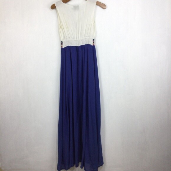 Judith March Embroidered Zigzag V-Neck Sleeveless Summer Maxi Dress Blue White S - Picture 6 of 10